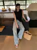 Jeans de Pierna Ancha Sueltos para Mujer, Estilo Nuevo de Verano 26, Tiro Bajo, Lavado Retro Láser, Efecto Bigote Radial Tridimensional