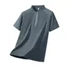 Nova Camiseta Masculina de Manga Curta Casual de Negócios de Cor Sólida, Secagem Rápida, Gola Alta, Respirável, Seda Gelada, Top Esportivo para Uso Externo no Verão