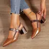 Zapatos de tacón alto de punta abierta con hebilla para mujer, nuevos zapatos de tacón grueso para mujer, sandalias de punta cerrada, tacón medio, versátiles para primavera y verano