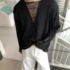 Suéter de Cor Sólida com Gola Redonda e Design Desgastado Estilo Americano Outono Inicial Unissex Malha Casual Solta de Manga Longa