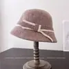 Sombrero de Pescador Retro de Lana de Color Contrastante para Mujer Otoño Invierno Elegante Versátil Sombrero de Cubo Temperamento Moderno Gorro de Punto