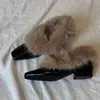 Reservado para Uso Personal ~ Zapatos Mary Jane Peludos Retro de Tacón Grueso y Punta Cuadrada sin Cierre para Viajes Diarios y Mantenerse Caliente
