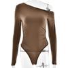 Roupas Europeias e Americanas 2024 Outono Nova Moda Mais Vendido Macacão Sexy Hottie Ombro de Lado Manga Longa Body Franzido