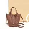 Cesta de Vegetais de Couro Bovino de Primeira Camada Costurada Puramente à Mão Bolsa Feminina de Couro Genuíno Cinza Elefante Portátil para o Dia a Dia Bolsa Balde