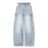 Jeans de Trabajo Retro Americano con Múltiples Bolsillos para Hombres y Mujeres, Nuevo Estilo de Verano, Pantalones Sueltos de Pierna Ancha, Caídos, Curvos, Modernos