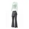 Conjunto de Roupa de Yoga Feminino Outono Novo Top Cruzado de Manga Longa Conjunto Real de Duas Peças Saia Calça Pilates Fitness Esportivo Conjunto de Duas Peças