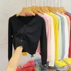 Novo casaco cardigã de tricô liso feminino outono e inverno novo casaco preto de malha blusa de base de manga comprida