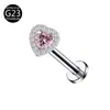 Haste com Rosca Interna de Liga de Titânio F136 Fundo Plano Piercing Labial Piercing de Orelha Piercing de Cartilagem Coração Aranha Cereja Piercing de Orelha com Zircônia