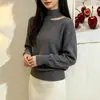 Suéter de Punto para Mujer Estilo Francés Suave con Cuello Halter Hombros Descubiertos Mangas Largas 2026 Primavera/Otoño Diseño Irregular Jersey Capa Base