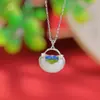 Yuebao Jewelry Plata de Ley S925 Jade Natural Hetian Esmalte Ruyi Bolsa de la Suerte Estilo Chino Retro Cadena Artística para Clavícula Venta al por Mayor