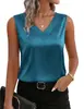2026 Transfronterizo Europeo y Americano Verano Amazon Camisola de Satén para Mujer Cuello en V Casual Sin Mangas Camisa Top