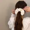 Novo Lenço Quadrado de Renda Floral Rosa Croissant com Laço Grande Elástico de Cabelo Estilo Coreano Feminino Corda de Cabelo Grande Acessórios de Cabelo Verão