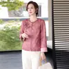Roupas Rosas para Mulheres de Meia-Idade, Nova Jaqueta Curta Estilo Chinês para Primavera e Outono, Top Curto Jacquard para Mulheres de Meia-Idade e Idosas