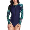 Trajes de Buceo Transfronterizos Europeos y Americanos, Trajes de Surf de Nuevo Estilo, Trajes de Baño de una Pieza con Bloques de Color, Cierre, Cuello Redondo, Manga Larga, Cintura Alta