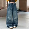 Calça jeans feminina primavera e outono 2026 nova casual estilo coreano com bolso lateral calça de trabalho jeans para crianças maiores moderna