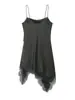 Vestido de Verano 2026 Estilo Nuevo Sexy Estilo Europeo y Americano para Mujer con Ribete de Encaje y Tirantes Finos, Vestido Corto de Color Sólido con Dobladillo Irregular