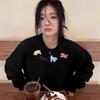 Sudadera Gruesa con Forro de Polar Otoño e Invierno para Mujer 2025 Nueva Popular Zorro Plateado Polar Cuello Redondo Sin Capucha Estilo Americano Corte Holgado Adelgazante