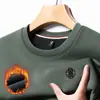 Camiseta Masculina de Manga Longa Outono/Inverno 2024 Forrada com Lã Espessada Gola Redonda Veludo Versátil Quente Simples Camiseta Básica