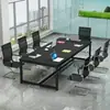 Mesa de Conferencias Larga Simple Moderna Escritorio de Oficina y Combinación de Sillas Estación de Trabajo Sencilla con Computadora de Escritorio para Negociación y Capacitación de Personal