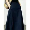Falda Azul Marino de Línea A para Mujer al por Mayor del Fabricante, En Stock, Estilo Nuevo, de Cintura Alta, que Cubre la Cadera, Fluida, de Longitud Media, Estilo Paraguas
