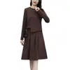 Conjunto de Falda Adelgazante que Disimula el Vientre para Tallas Grandes para Primavera y Otoño, Sudadera Estilo Coreano con Cinturón y Falda de Corte A, Elegante Conjunto de Dos Piezas
