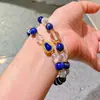 Pulseira de Dupla Camada com Múltiplos Círculos em Lápis Lazúli Natural Branco de Alta Qualidade Estilo Retrô