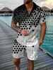 Estación Independiente de Ropa Masculina Europea y Americana Transfronteriza Impresión Digital 3D Casual Color de Contraste Polo Cremallera Cuello Camisa Traje de Manga Corta
