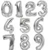 Globo de película de aluminio de tamaño pequeño de 16 pulgadas 35 cm números arábigos 0-9 globo decoración de fiesta lámina de aluminio oro y plata