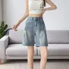 Shorts de Mezclilla Rasgados Casuales Retro Americanos de Verano para Mujer, Pantalones Rectos de Cinco Puntos Sueltos de Streetwear, Modernos
