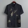 Roupa Tang Masculina de Meia-Idade e Idosos, Blusa de Manga Curta de Verão, Seda Gelada Fina, Hanfu, Roupas de Pai, Avô, Roupas de Avô Masculinas