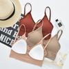 Ropa interior elástica sin costuras para mujer, chaleco deportivo con copa triangular desmontable, para la espalda, con escote en U grande y base exterior.