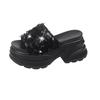 Sandalias de Plataforma con Lentejuelas de Suela Gruesa para Moda Exterior de Mujer 2025 Verano Nuevo Aumento de Altura 8cm Velcro Zapatos Romanos