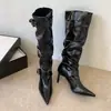 Primeiro Encontro Ji Botas Longas de Salto Alto Femininas 2026 Outono/Inverno Novas Botas Empilhadas Franzidas Bico Fino Salto Agulha Botas de Moda de Salto Alto