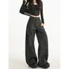 Calça jeans de trabalho estampada preta para mulheres, nova coleção de outono, com um design exclusivo, cintura alta, corte solto, efeito emagrecedor e perna larga.