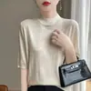 Suéter de mujer de otoño con cuello alto, manga corta y media manga, estilo occidental, tejido ligero y lujoso