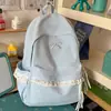 Mochila Doce Estilo Princesa com Acabamento de Renda Rosa Claro Suave e Delicado, Mochila Tesouro Fresca e Artística para Meninas do Ensino Fundamental