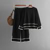 Traje casual de moda 2024 otoño e invierno nuevo suéter de manga larga con abertura a color contrastante pantalones de pierna ancha de cintura alta conjunto de dos piezas