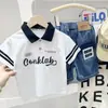 Camisa Polo de Manga Curta Estilo Americano de Verão, Blusa Tendência de Manga Três Quartos Solta de Marca com Gola Polo, Top Unissex Estilo Hong Kong com Letras