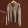 Suéter de lã escovada com decote em V para mulheres, 26 novo modelo outono/inverno, 90% lã merino, caxemira, seda de amoreira, malha sem costura