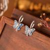 Aretes de Mariposa de Perla de Oro Real Galvanizado con Aguja de Plata S925, Aretes Femeninos y Elegantes de Gota de Agua, Collar Pequeño Fresco y Versátil