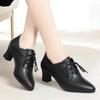 Zapatos de cuero con cordones para mujer 2023 primavera nuevos zapatos de cuero suave para mujer zapatos de una sola capa de boca profunda para mujeres de mediana edad punta fina tacón grueso zapatos de mamá