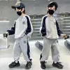 Conjunto de duas peças de calças de moletom casuais para meninos, outono e inverno, pulôver para meninos, gola redonda, esportivo, elegante, agasalho de moletom