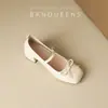 Zapatos Mary Janes de Tacón Grueso Estilo Suave para Mujer 2026 con Lazo y Correa Única, Planos de Boca Baja, Versátiles para Citas, Piel Suave, Zapatos para Mujer