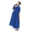 Vestido de Lunares Azules para Mujer Verano 2025 Nuevo Estilo de Vacaciones Diseño Súper Bonito Aspecto Ligeramente Gordo y Adelgazante Falda Larga que Cubre el Vientre