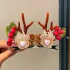 Chifres de Rena de Natal Transfronteiriços Decoração de Árvore Pequena Presilha de Cabelo de Natal Pelúcia Fofa Adereço de Cabeça para Festa de Feriado Acessórios de Cabelo para Meninas