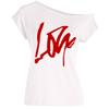 Verão moda europeia e americana transfronteiriça sexy ombro inclinado 12 cores estampa de carta de amor ombro a ombro manga curta camiseta top feminino