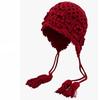Sombrero de Lana Rojo con Borla de Flor para Turismo en el Oeste de Sichuan Sombrero de Punto para Niños de Otoño e Invierno con Protección para los Oídos Cara Sombrero Pequeño de Pullover
