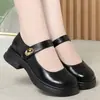 Zapatos de tacón grueso de punta redonda estilo retro de corte bajo para mujer 2026 Otoño Nuevo Estilo Francés de Noche Zapatos Mary Jane de Piel Suave Estilo Hada Zapatos Pequeños de Piel