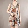 Traje de algodón y seda para madre verano sin mangas camiseta pantalones cortos chaleco pijama conjunto de dos piezas para mujeres de mediana edad y mayores verano