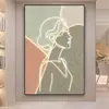 Arte de Parede Moderna em Tons de Creme: Flores Abstratas, Linhas Minimalistas, Figuras Texturizadas, Pintura a Óleo Decorativa para Fundo de Sofá de Sala de Estar